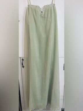 Free People Light Sage Maxi Slip Skirt with Scalloped Trim